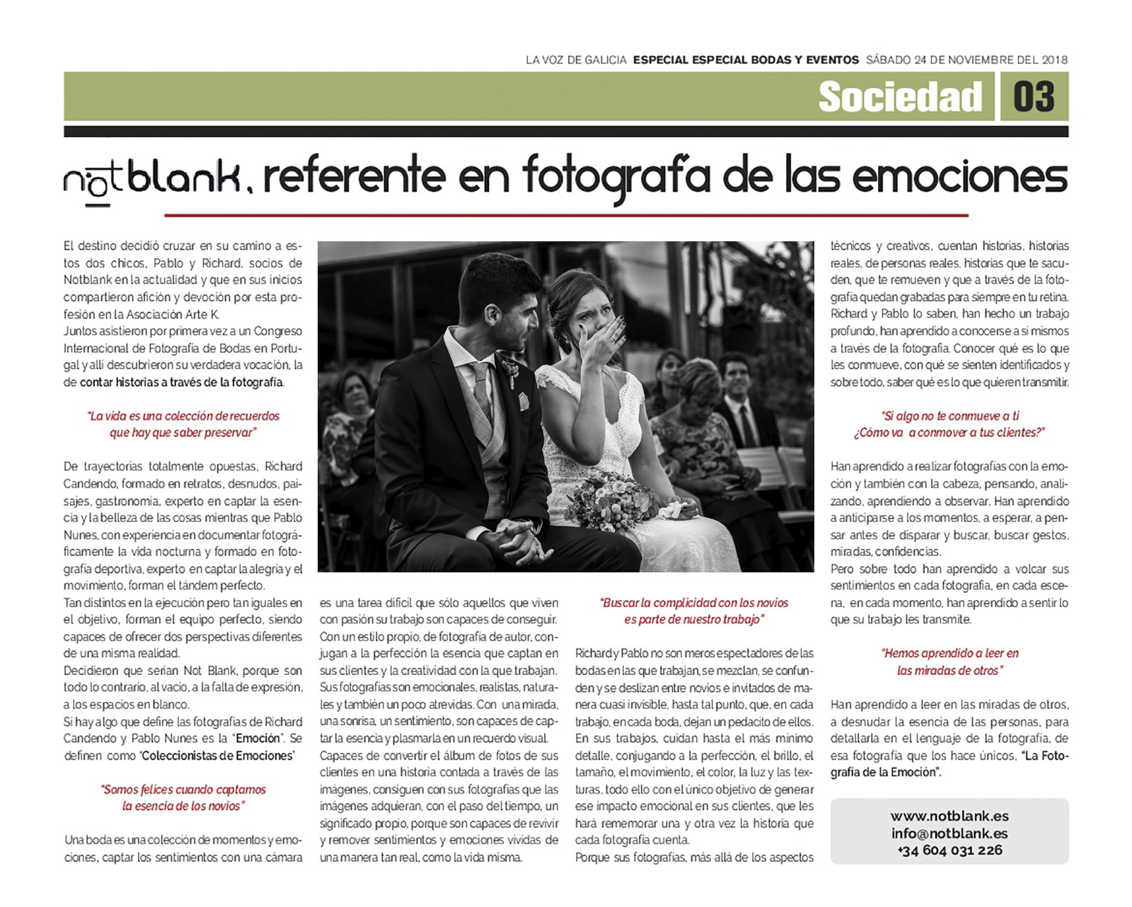 Publicacion Prensa | Notblank Fotografos de Boda - Referente En Fotografia De Las Emociones